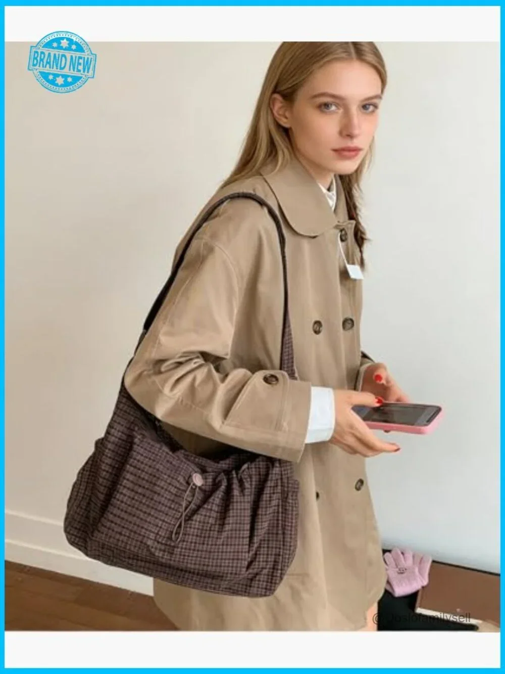 Plaid Hobo Crossbody Bag Lightweight Nylon Casual Commuting Shoulder Purse